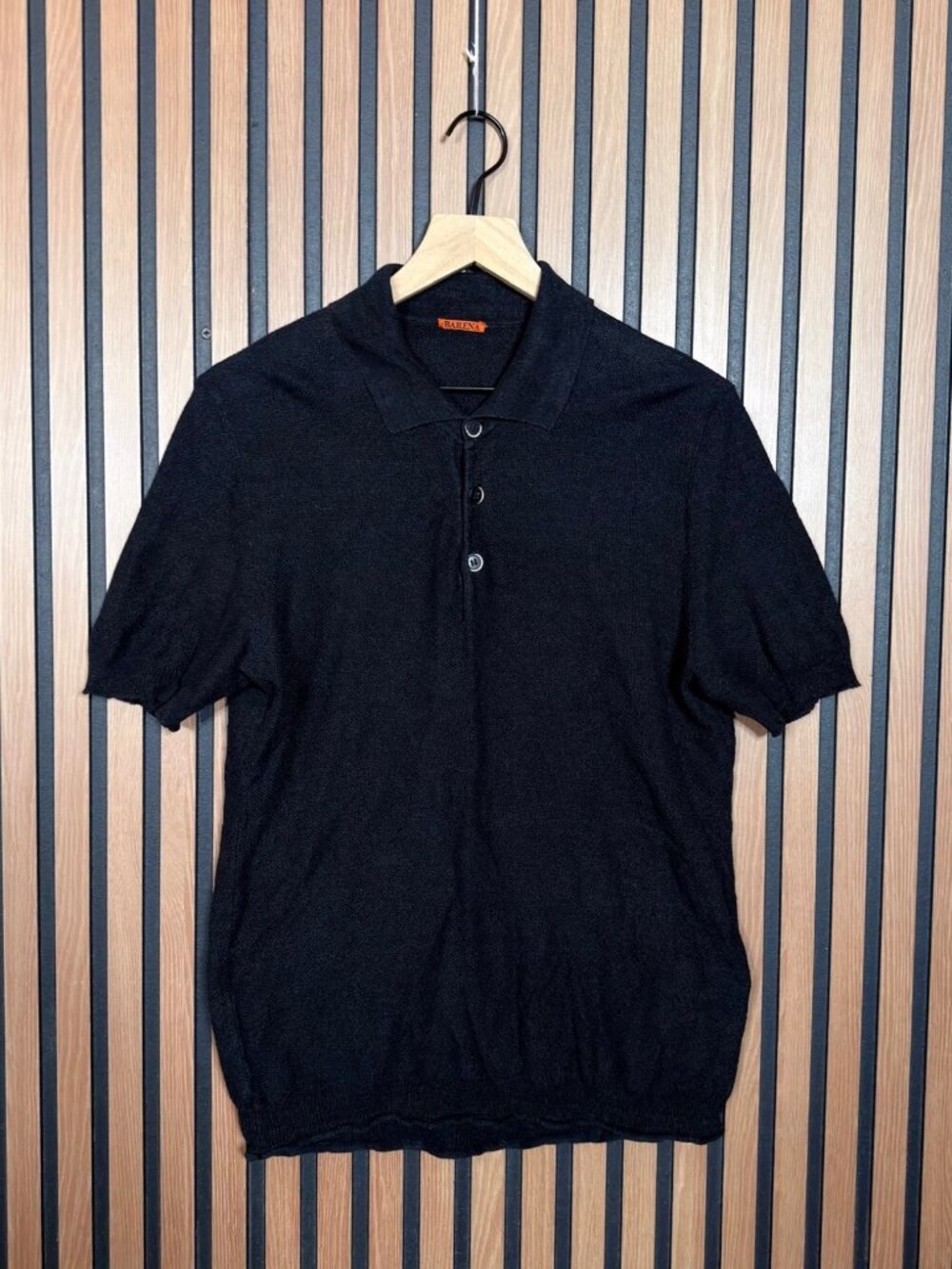 Barena Polo Shirt Medium Mens Black Short Sleeve Linen Knit Collared